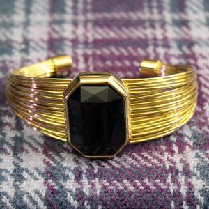 Gold-tone Wire Black Acrylic Focal Cuff Bracelet